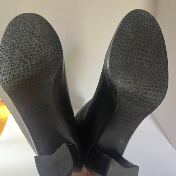 Stuart Weitzman Black Heeled Leather Slide-On Boots US 7.5 - Picture 10 of 12